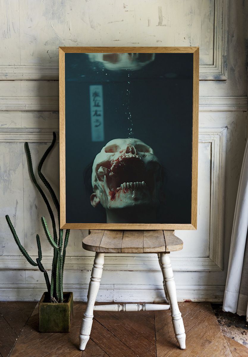 Underwater Horror Portrait Print. room preview