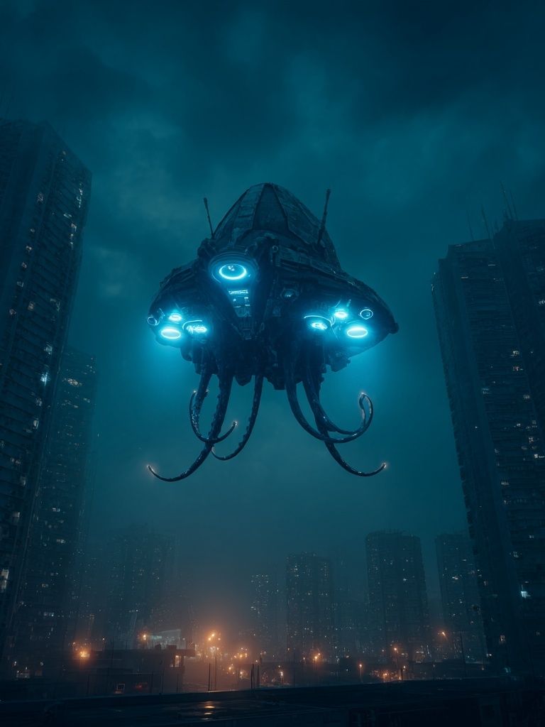 Alien Drone Cityscape Sci-Fi Poster. poster — movies art