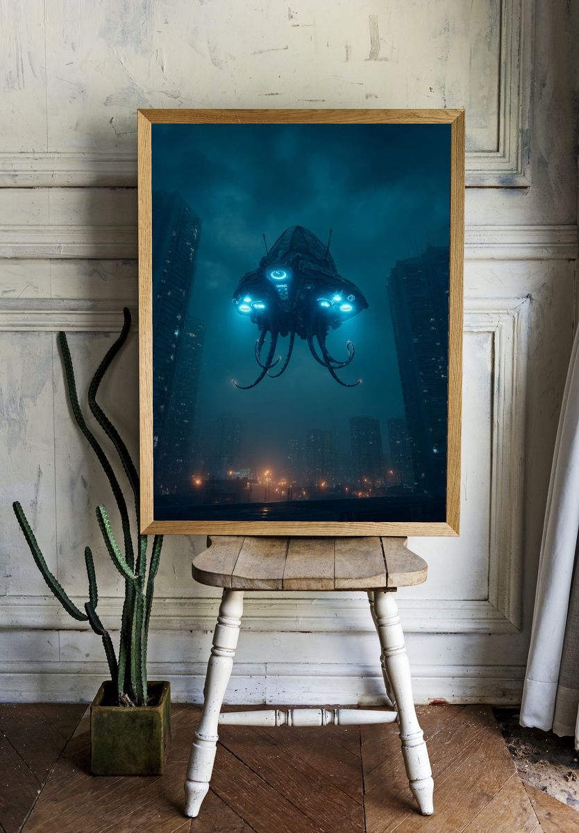 Alien Drone Cityscape Sci-Fi Poster. — room view 1