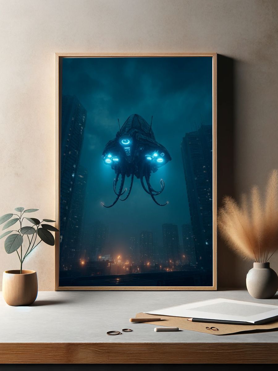 Alien Drone Cityscape Sci-Fi Poster. — room view 2