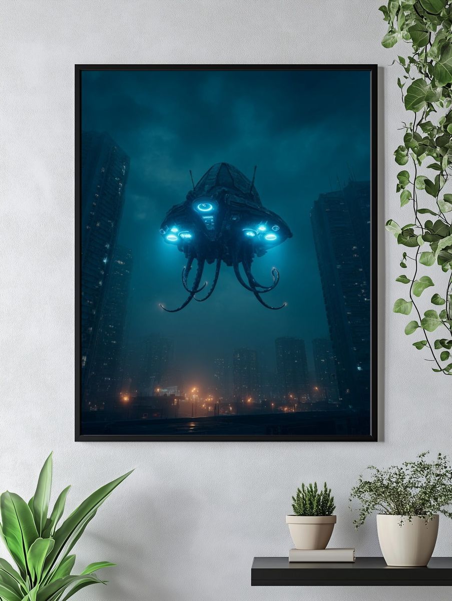 Alien Drone Cityscape Sci-Fi Poster. — room view 4