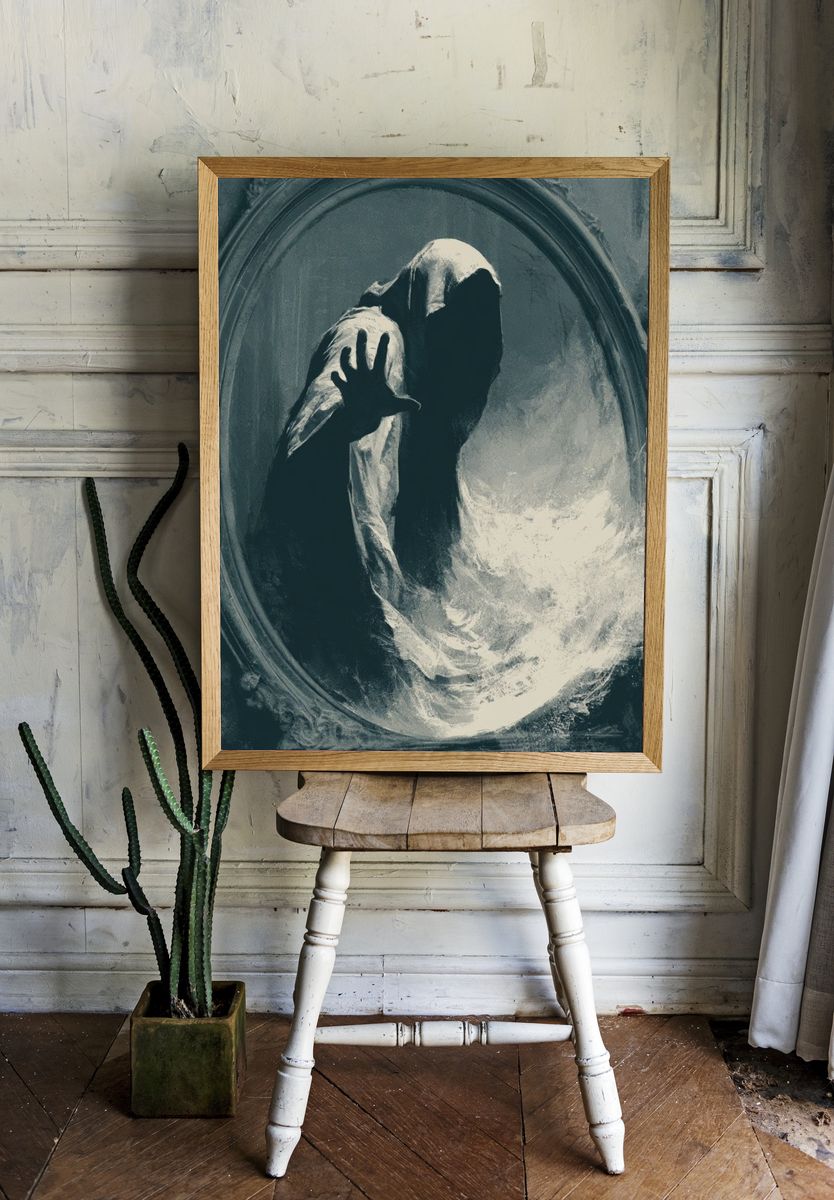 Ghostly Hooded Figure Horror Print. room preview