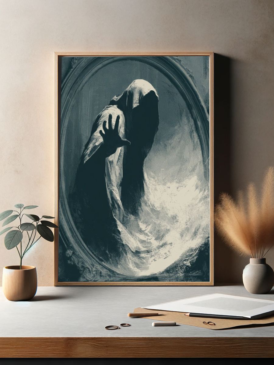 Ghostly Hooded Figure Horror Print. — room view 2