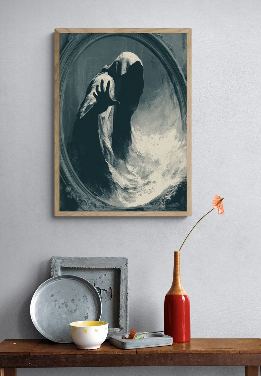 Ghostly Hooded Figure Horror Print. — room view 3