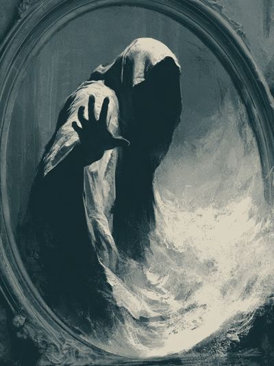 Ghostly Hooded Figure Horror Print.