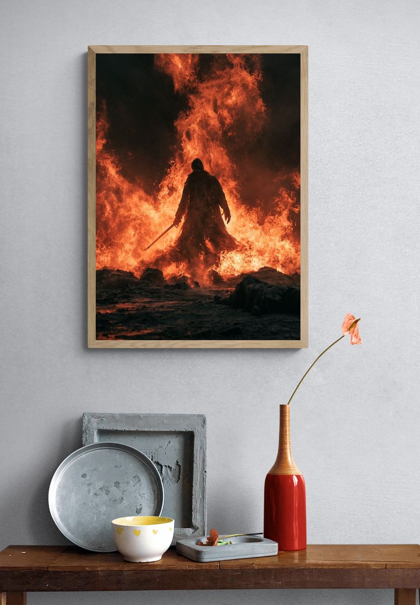 Flaming Warrior Fantasy Poster. — room view 3