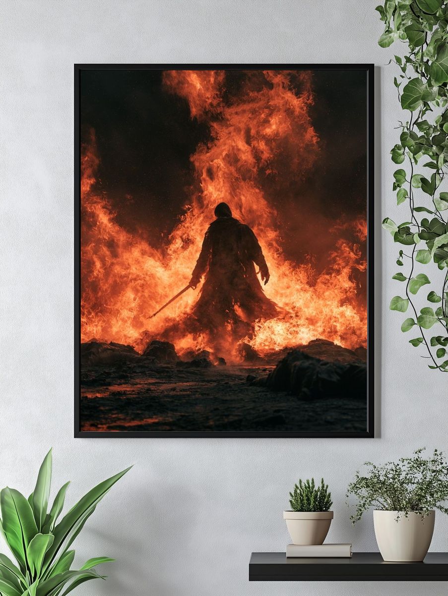 Flaming Warrior Fantasy Poster. — room view 4