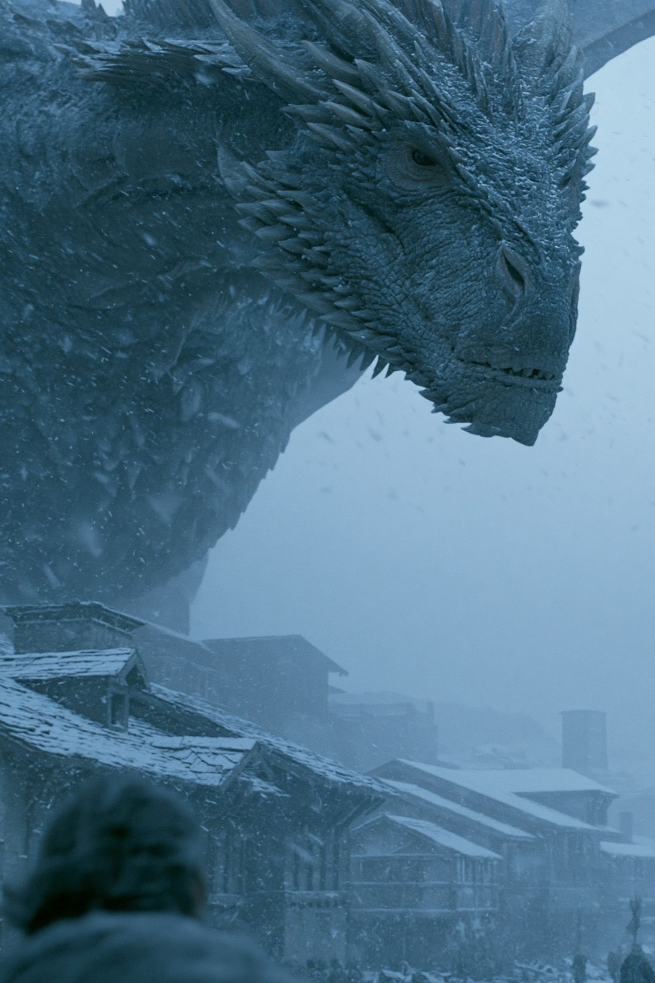 Ice Dragon Over Winter Village Poster. poster detail