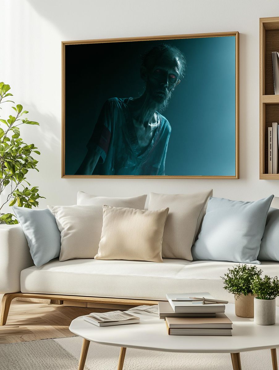 Eerie Zombie Portrait Print. — room view 2