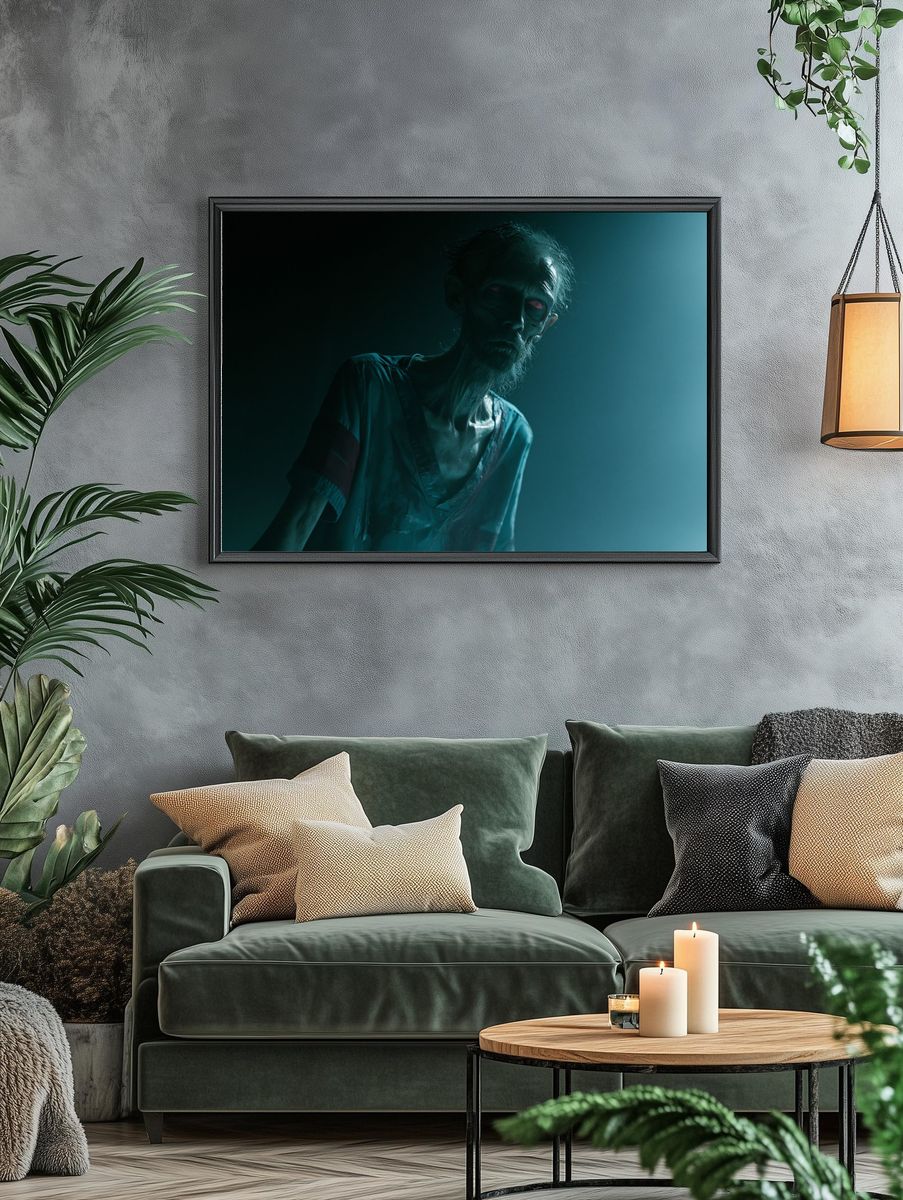 Eerie Zombie Portrait Print. — room view 4