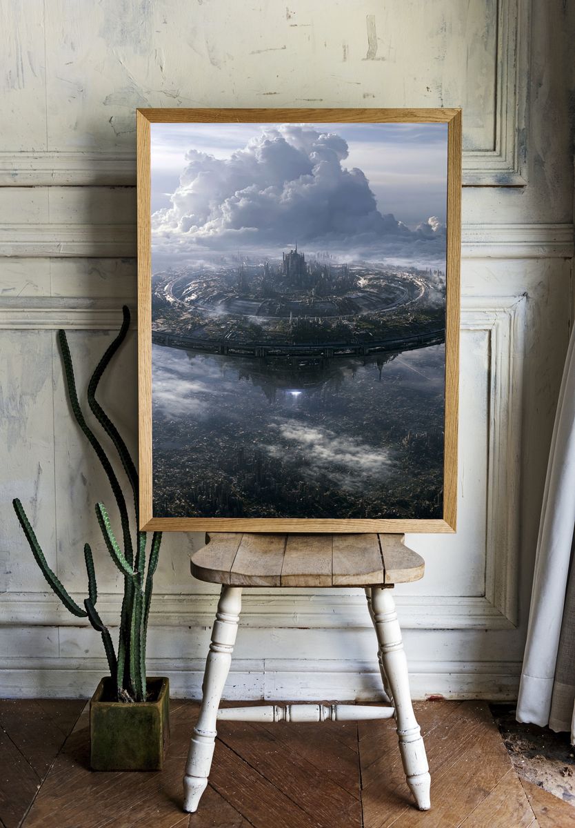 Floating Futuristic Cityscape Print. — room view 1