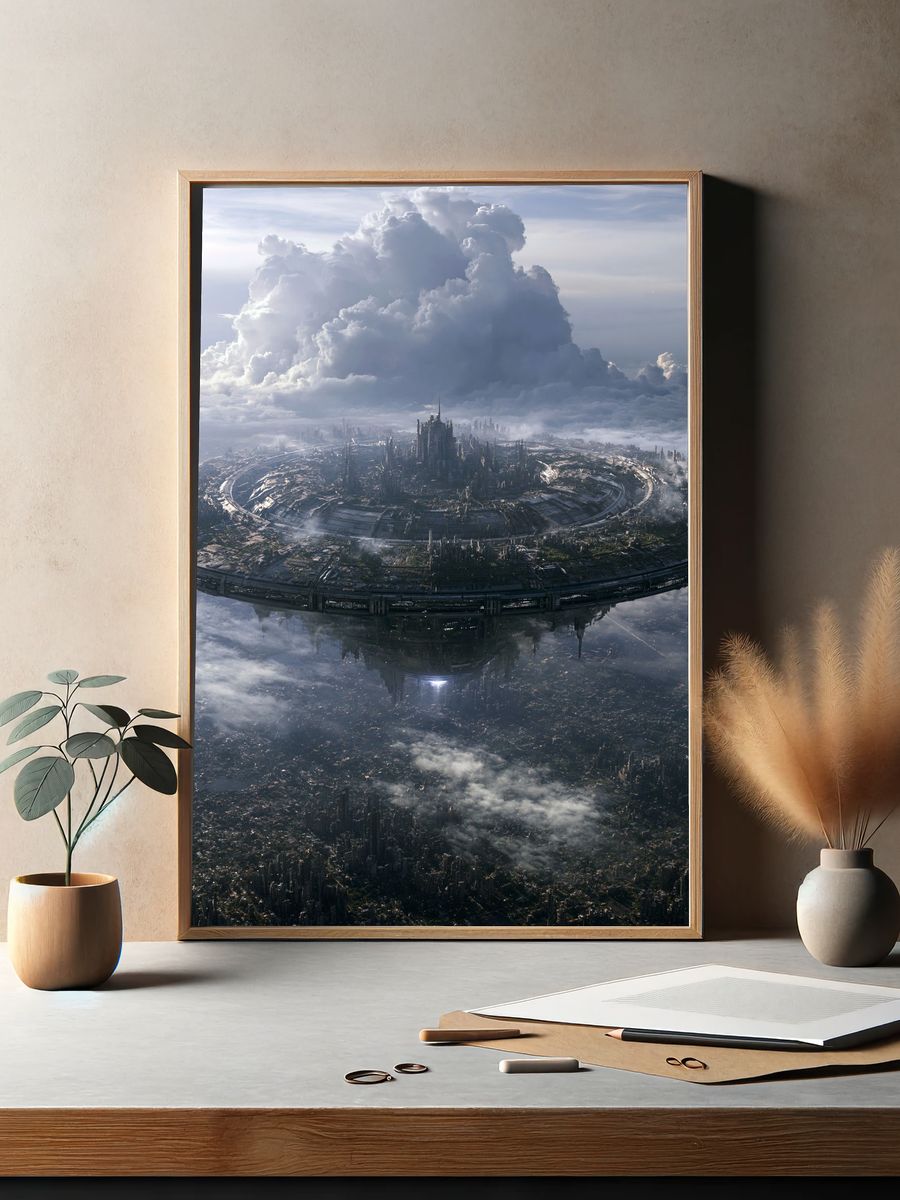 Floating Futuristic Cityscape Print. — room view 2