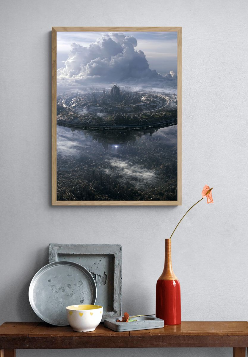 Floating Futuristic Cityscape Print. — room view 3