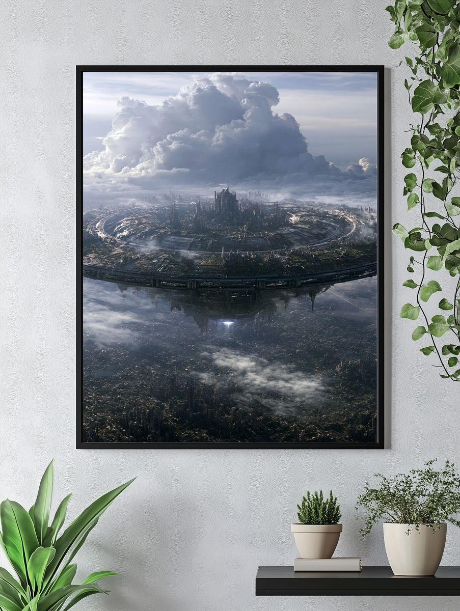 Floating Futuristic Cityscape Print. — room view 4