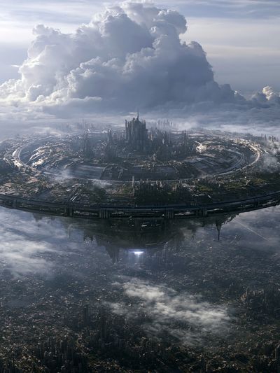 Floating Futuristic Cityscape Print. poster
