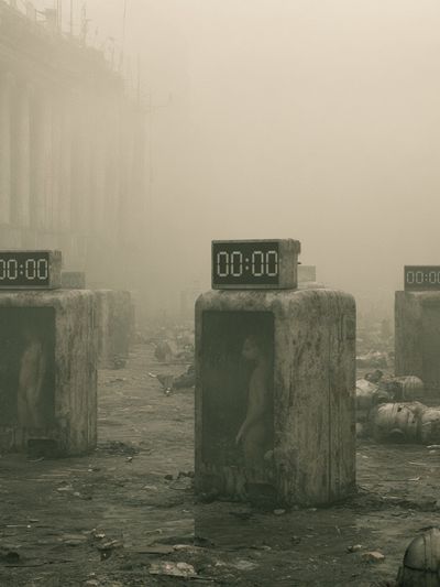 Dystopian Clockscape Sci-Fi Poster.