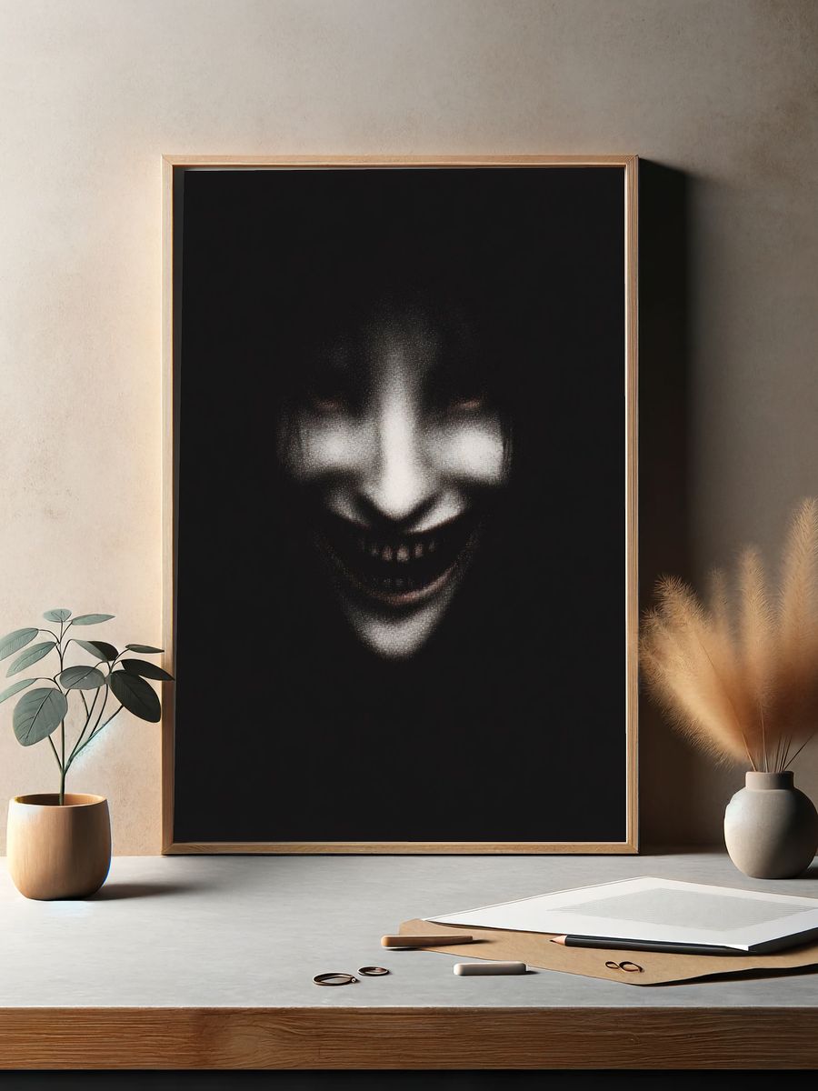 Creepy Smiling Face Horror Print. — room view 2