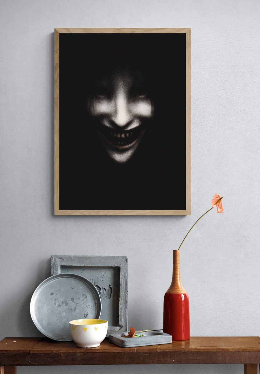 Creepy Smiling Face Horror Print. — room view 3