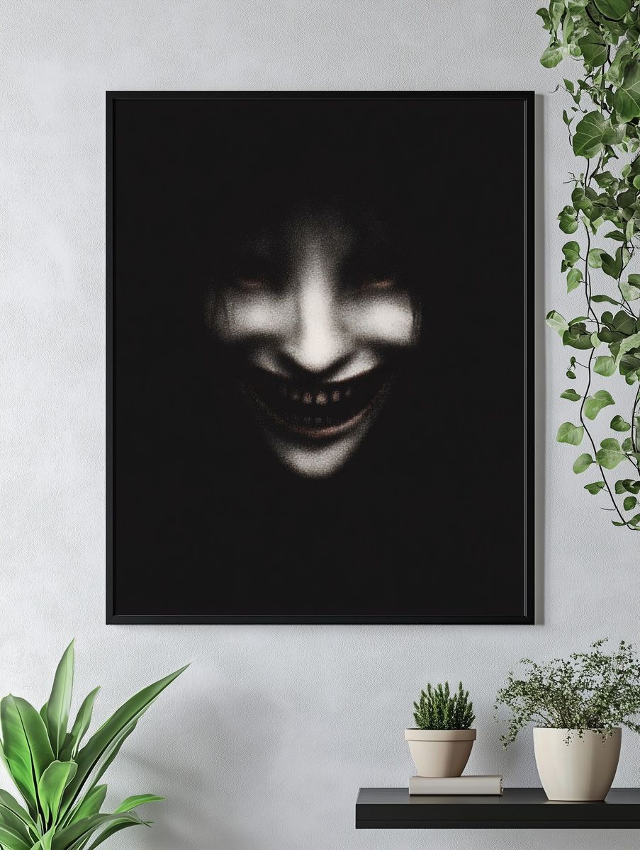 Creepy Smiling Face Horror Print. — room view 4