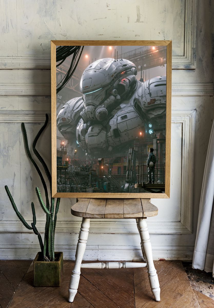 Giant Mech Hangar Sci-Fi Poster. room preview