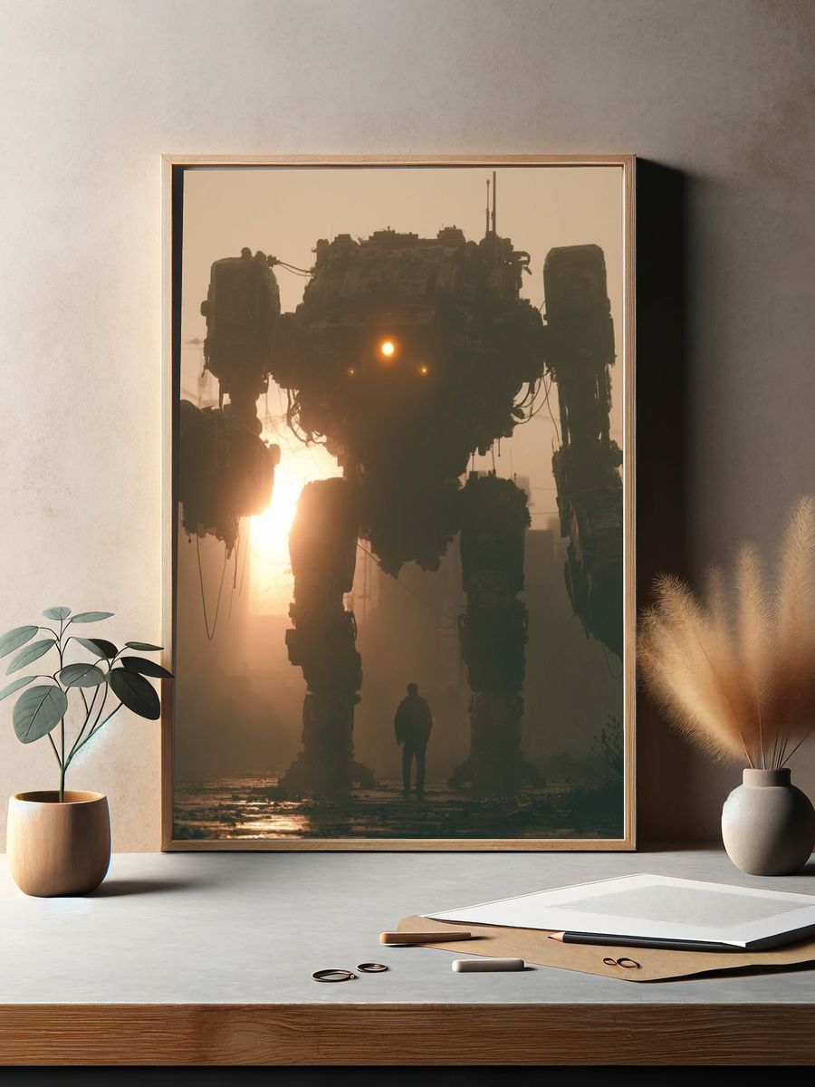 Giant Robot at Sunset Print. — room view 2