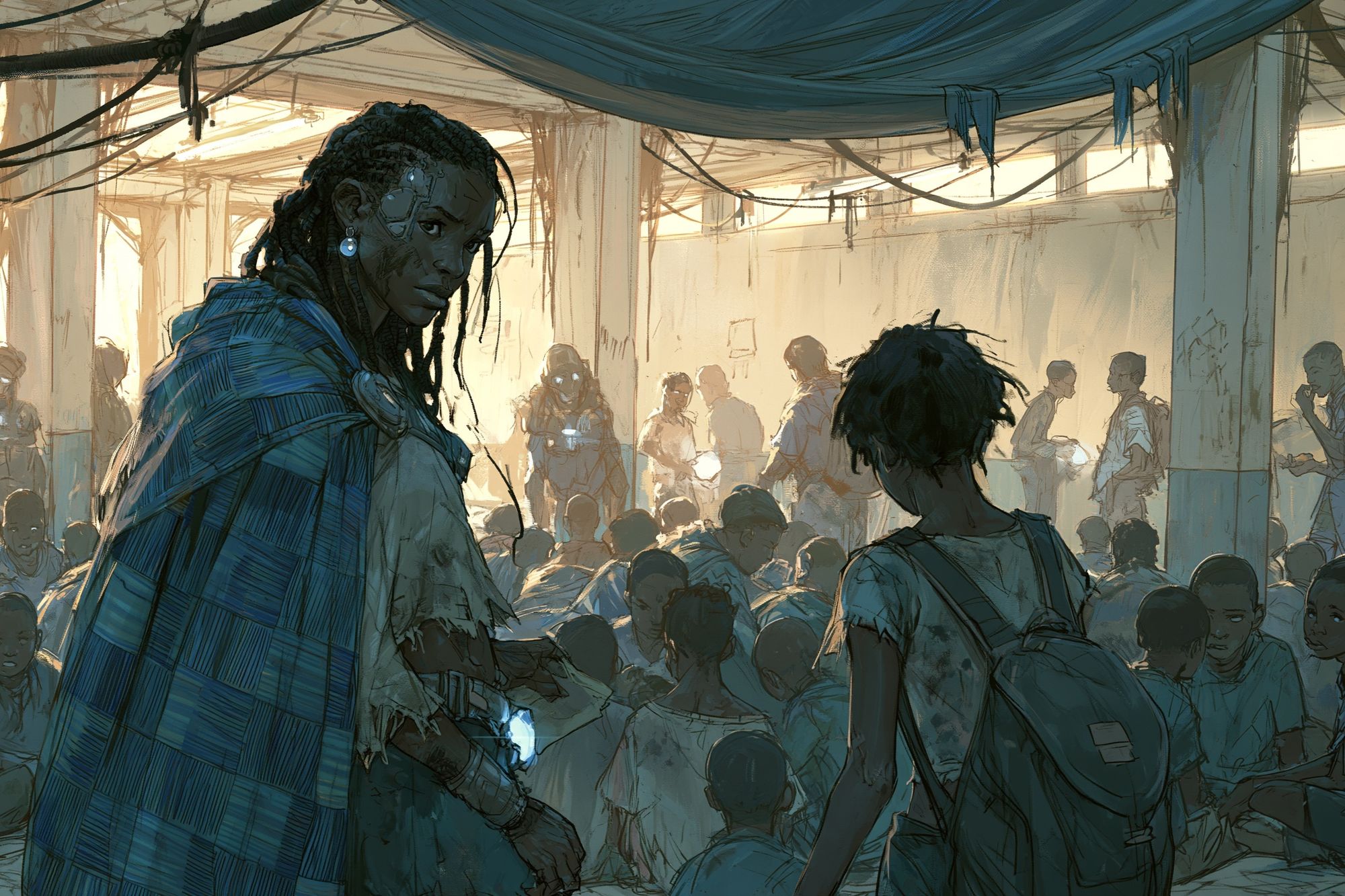 Sci-Fi Refugee Camp Illustration Poster. poster detail