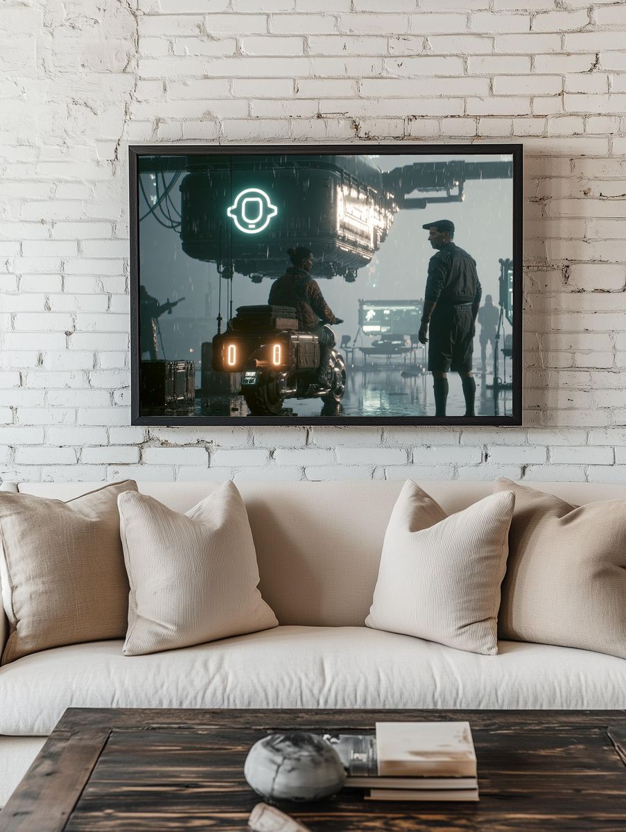 Rainy Sci-Fi Hangar Poster. — room view 1
