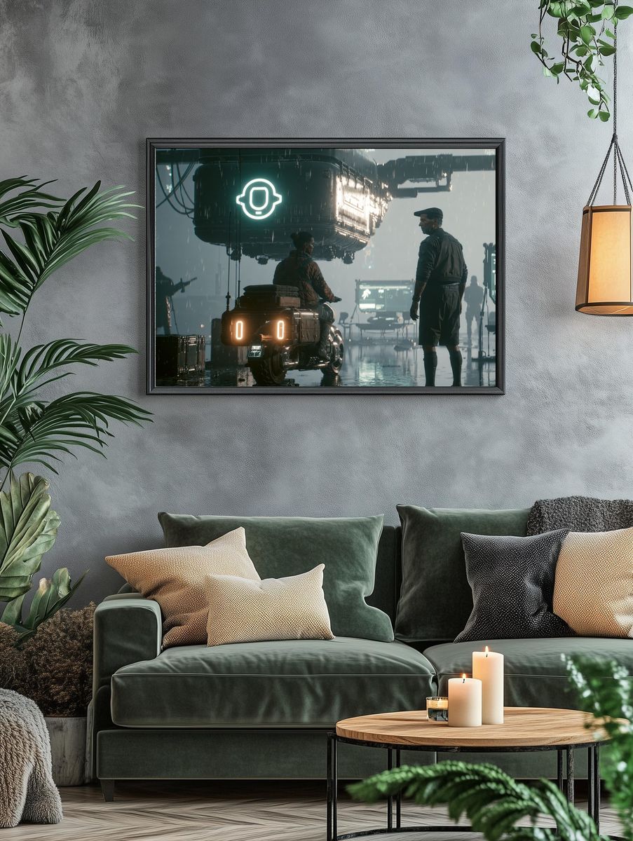 Rainy Sci-Fi Hangar Poster. — room view 4