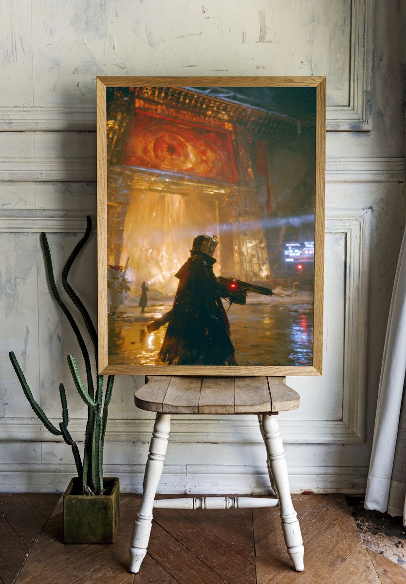 Cyberpunk Temple Guardian Poster. — room view 1