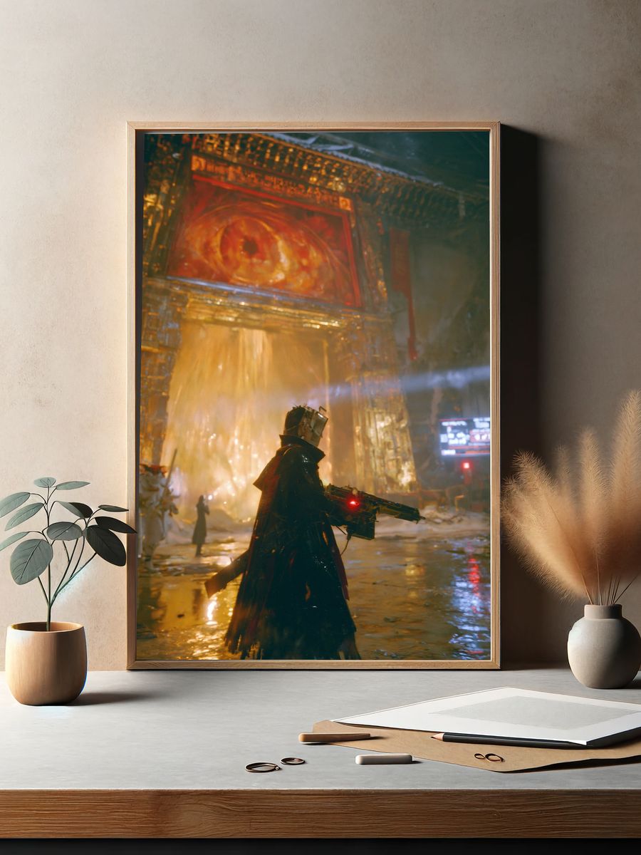 Cyberpunk Temple Guardian Poster. — room view 2