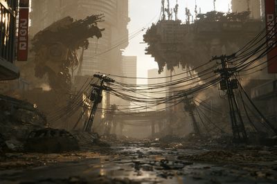 Dystopian City Ruins Sci-Fi Poster.