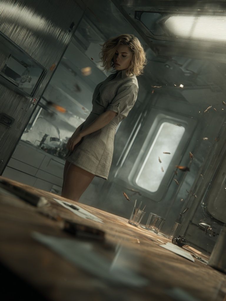 Sci-Fi Woman in Cabin Poster. poster — movies art