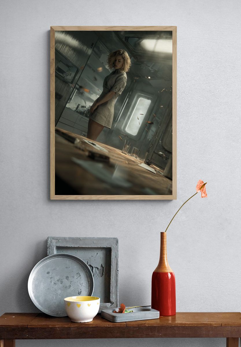 Sci-Fi Woman in Cabin Poster. — room view 3