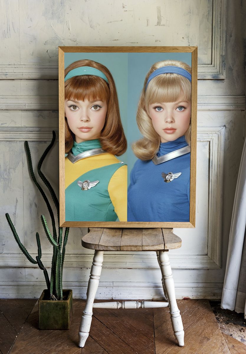 Retro Sci-Fi Twin Portrait Poster. — room view 1
