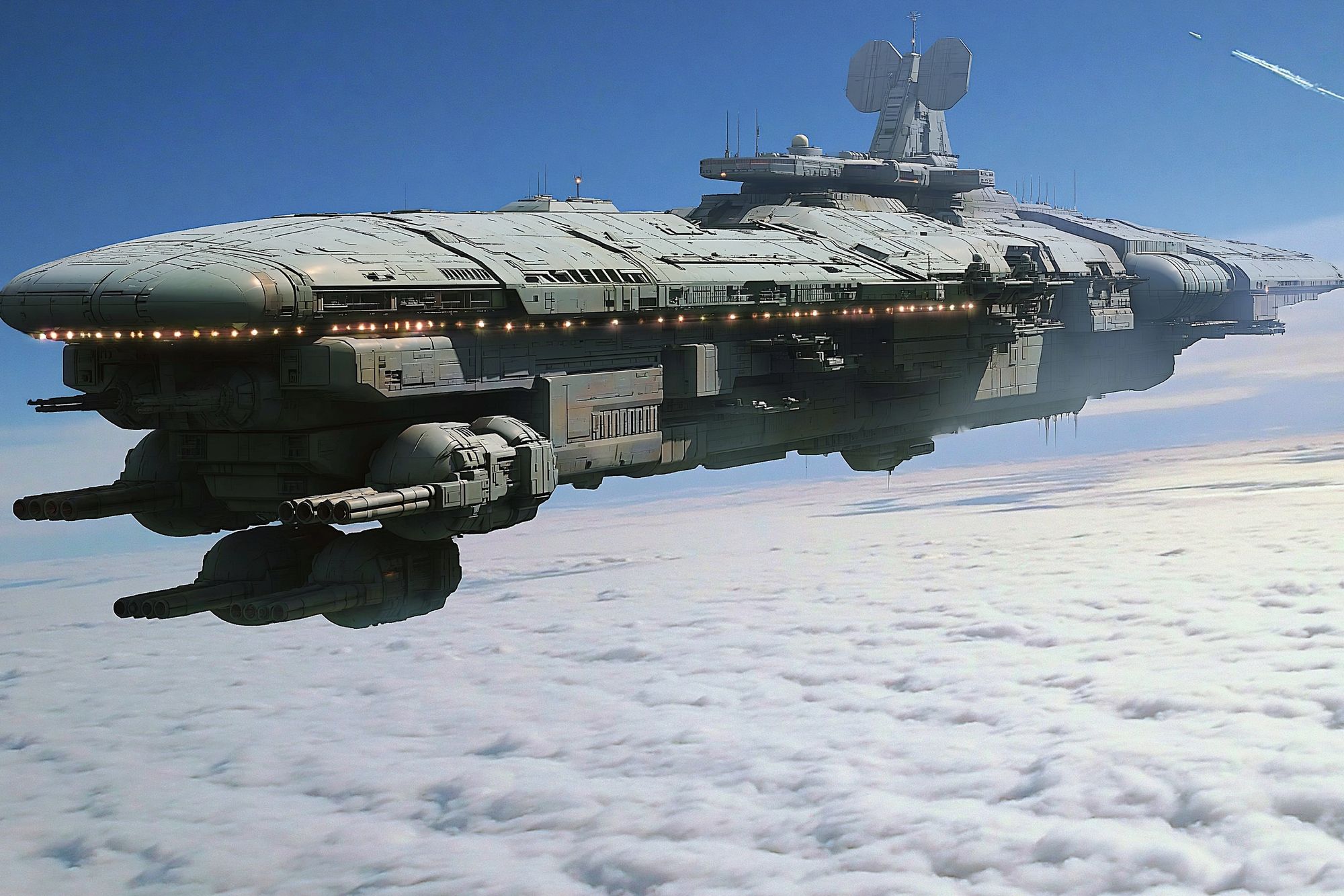 Sci-Fi Starship in Clouds Poster. poster — movies art