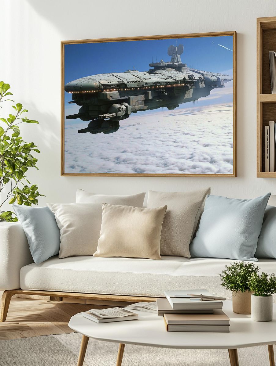 Sci-Fi Starship in Clouds Poster. — room view 2