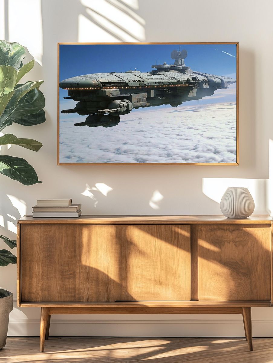 Sci-Fi Starship in Clouds Poster. — room view 3