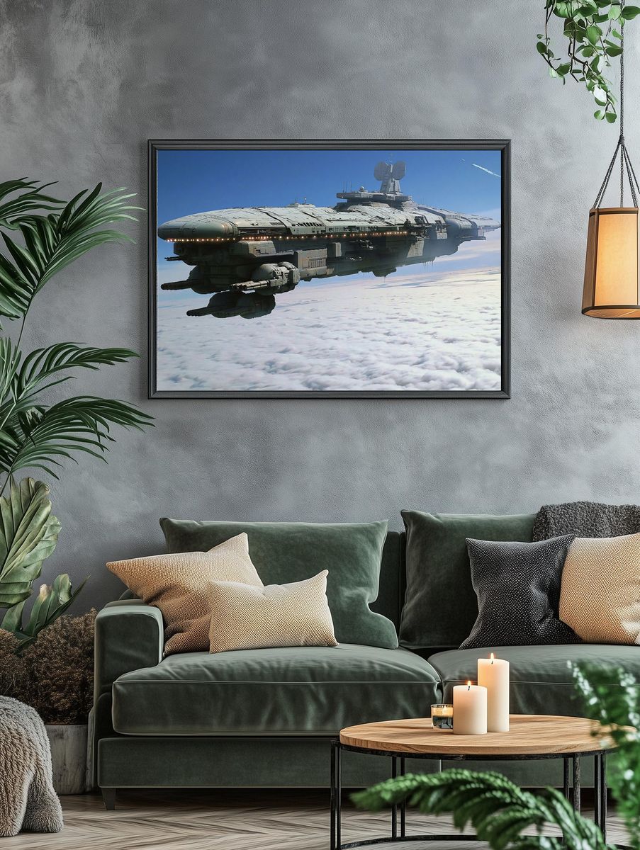 Sci-Fi Starship in Clouds Poster. — room view 4