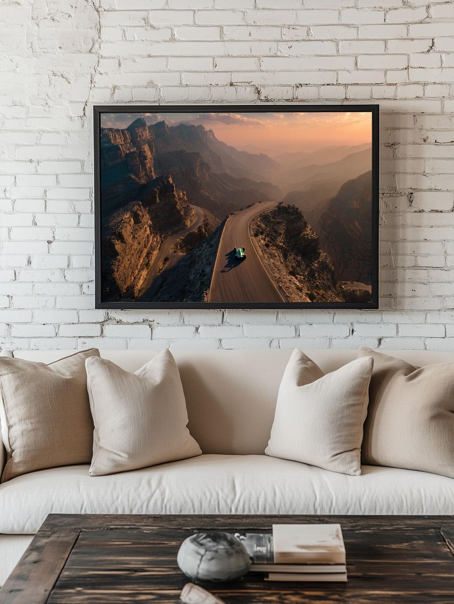 Mountain Road at Sunset Poster. — room view 1