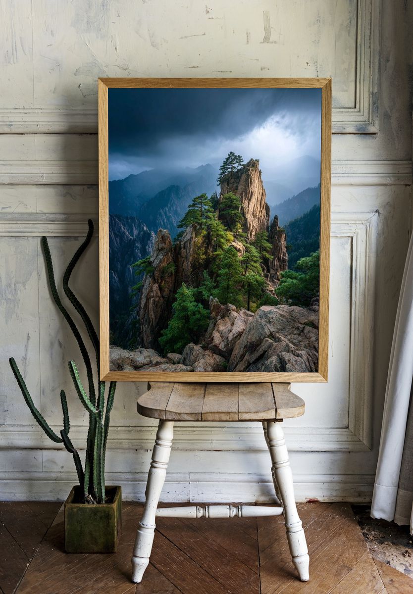 Misty Mountain Peak Photography Poster. — room view 1