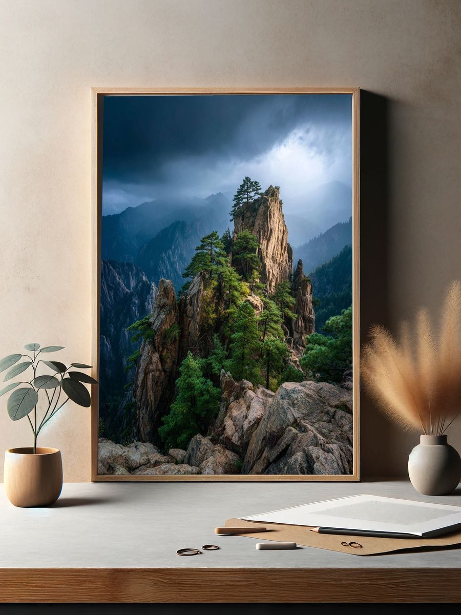 Misty Mountain Peak Photography Poster. — room view 2