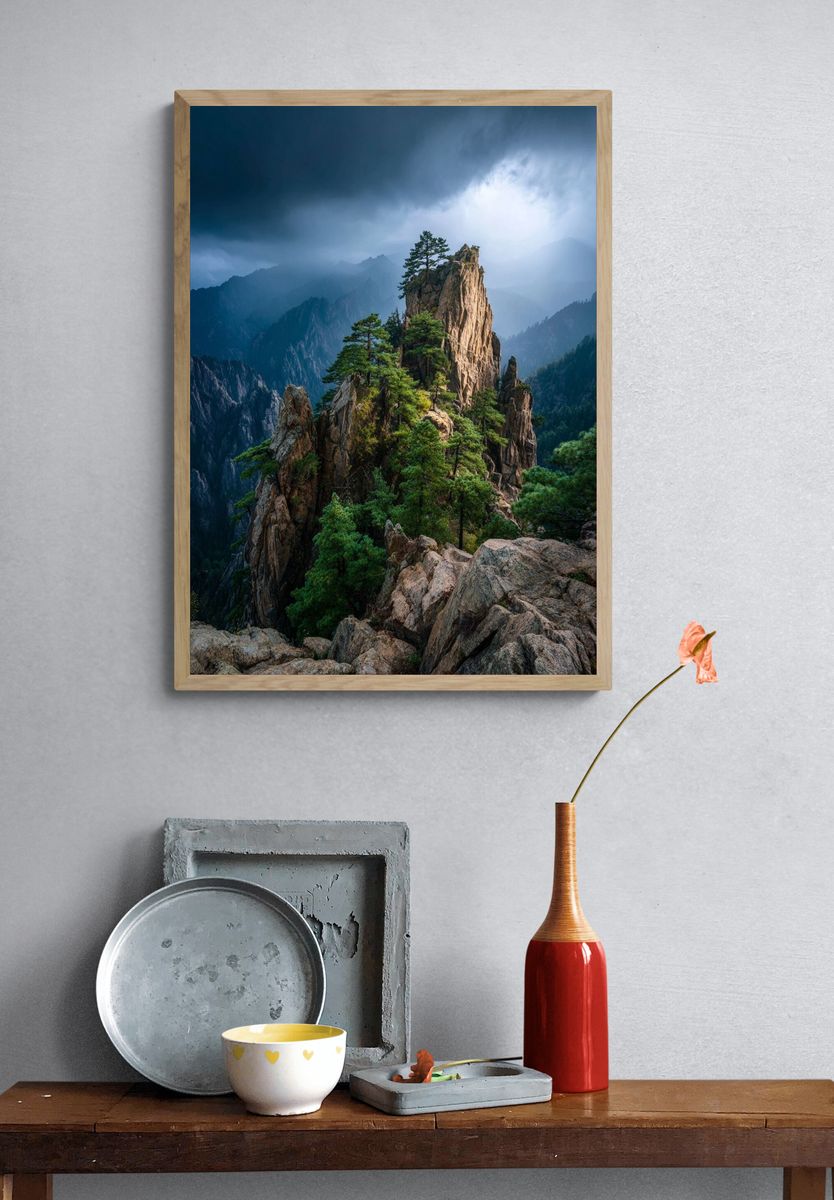 Misty Mountain Peak Photography Poster. — room view 3