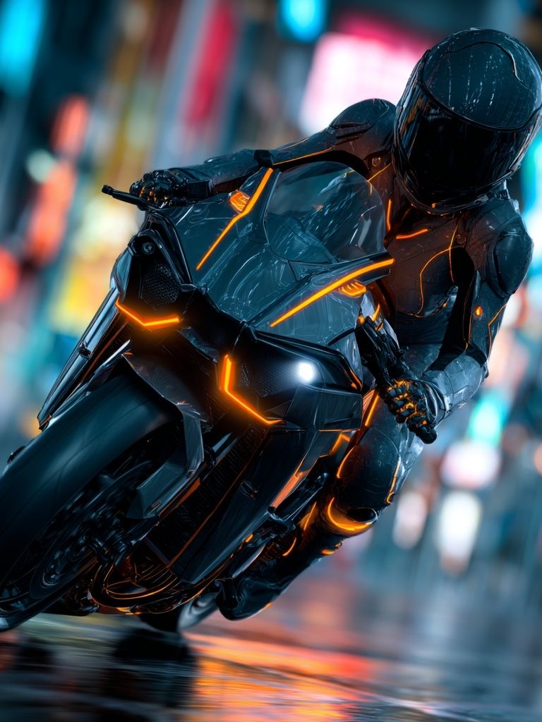 Futuristic Motorcycle Rider — Digital Art Print. poster detail