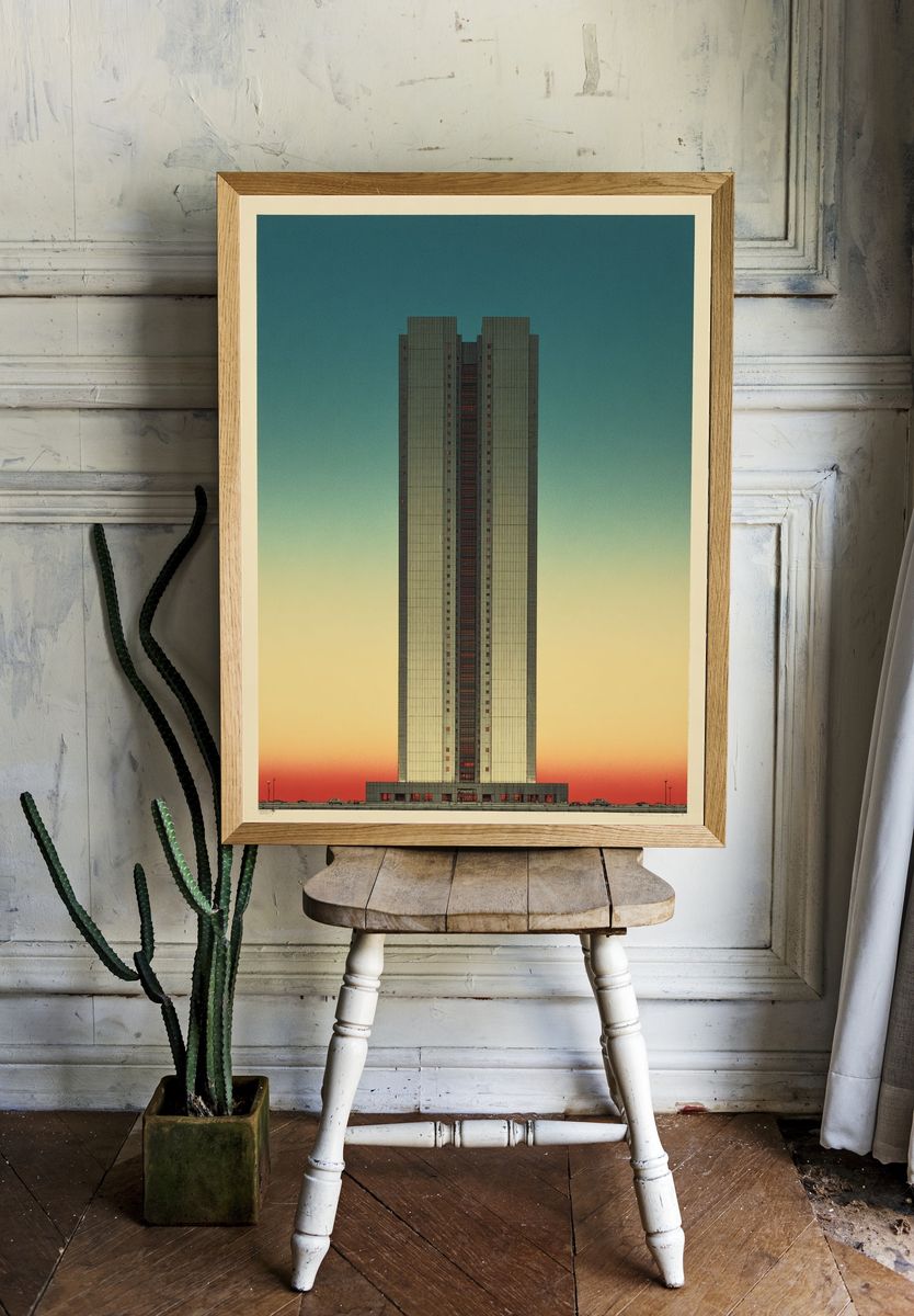 Modern Skyscraper — Vintage Print. room preview