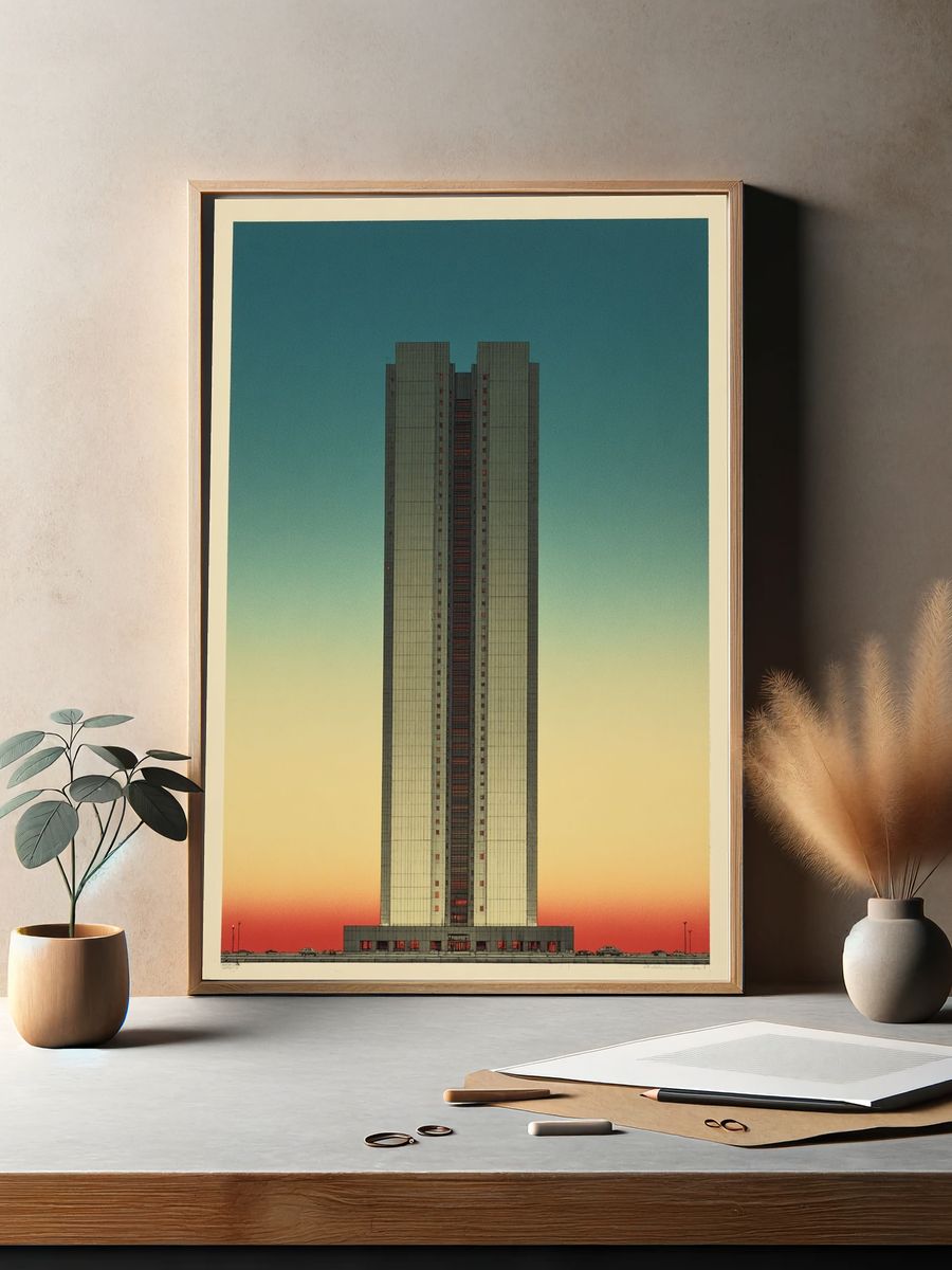 Modern Skyscraper — Vintage Print. — room view 2