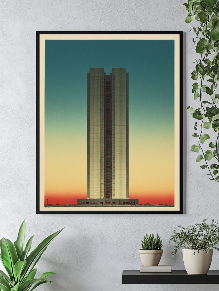 Modern Skyscraper — Vintage Print. — room view 4