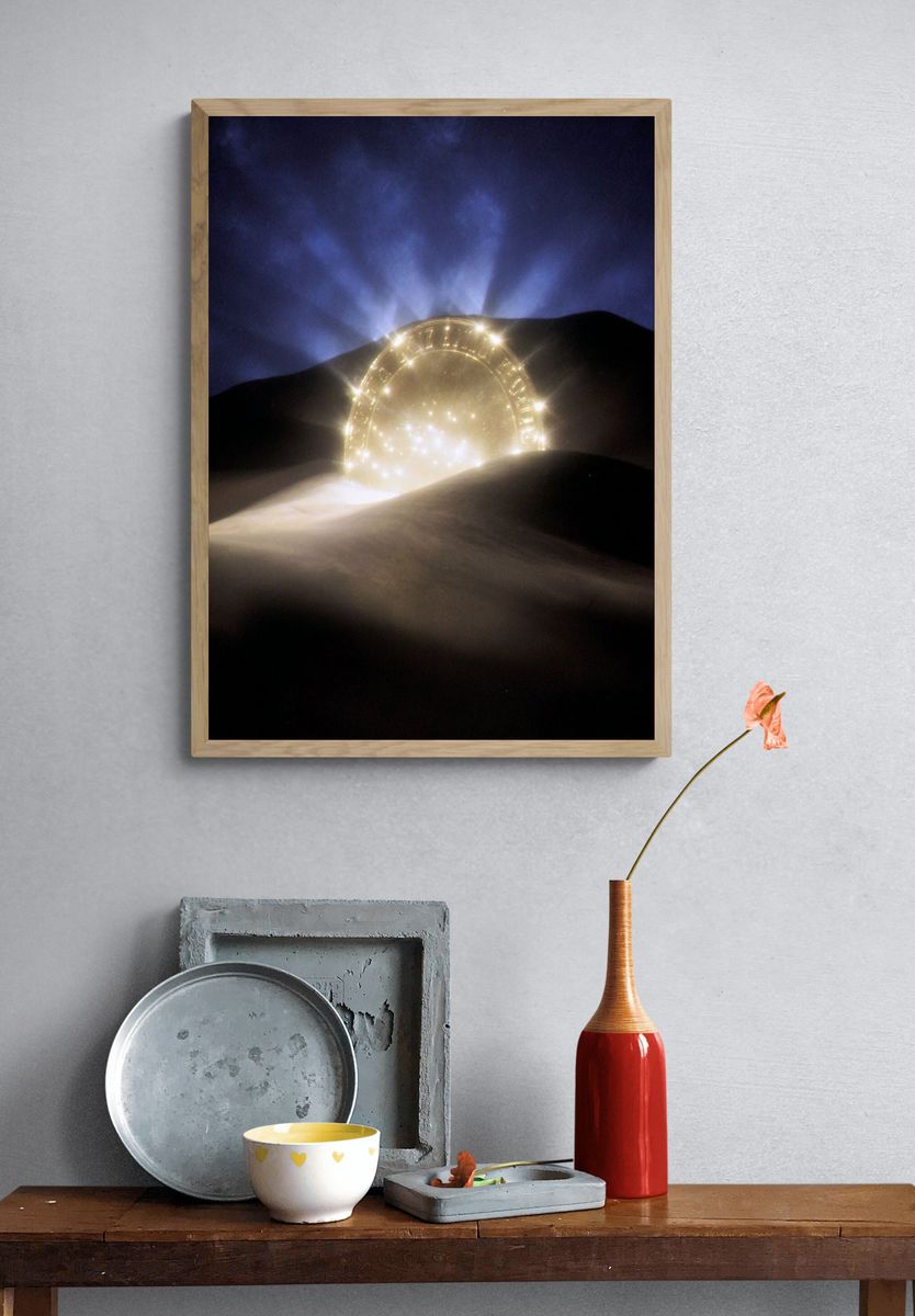 Mystical Portal in Desert — Sci-Fi Print. — room view 3