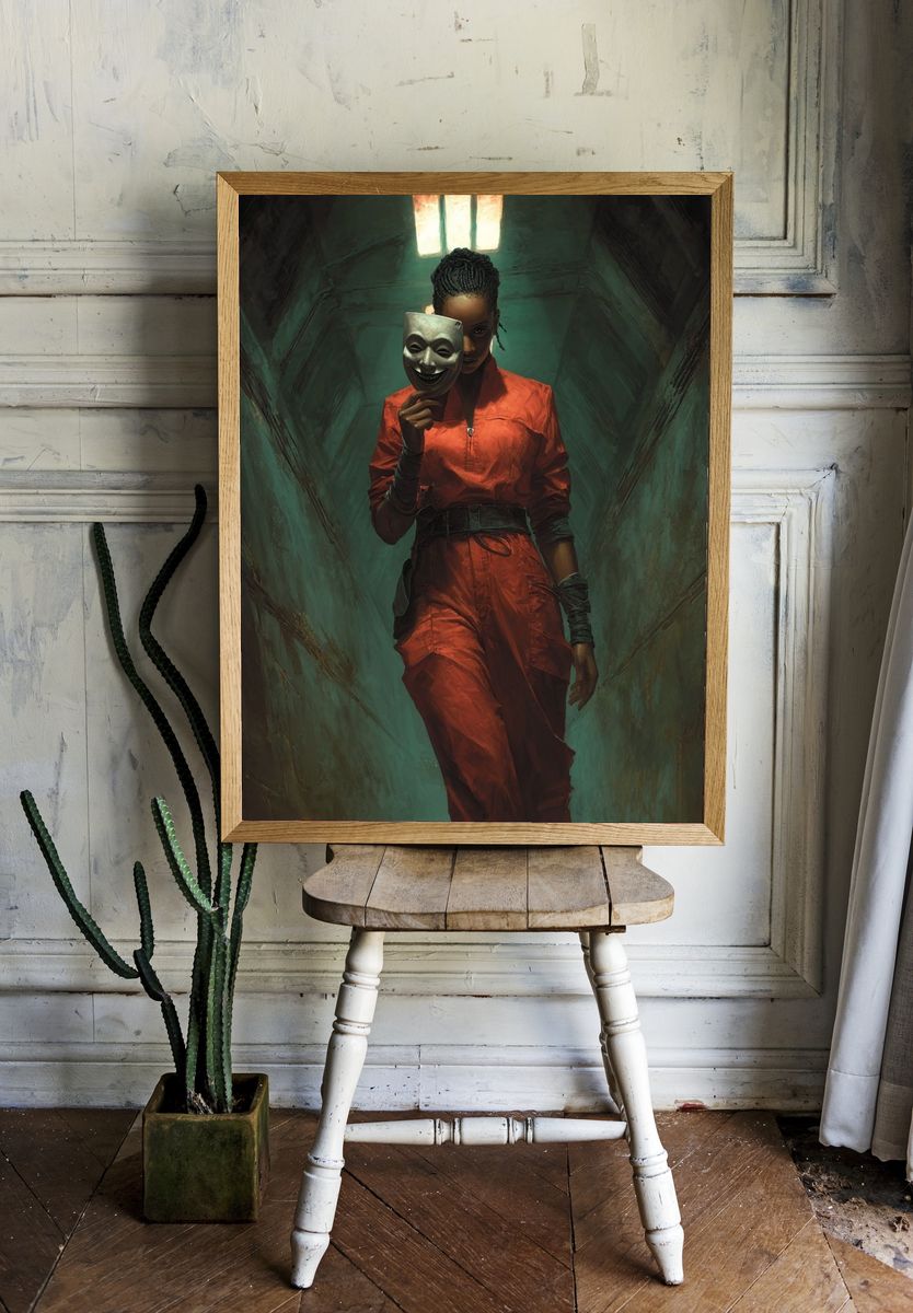 Masked Woman in Corridor Poster. — room view 1