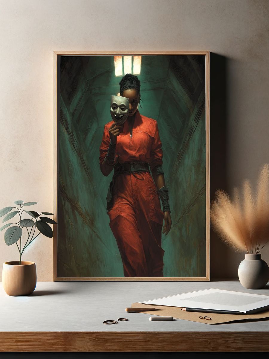 Masked Woman in Corridor Poster. — room view 2