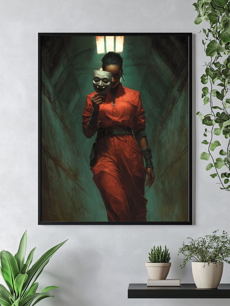 Masked Woman in Corridor Poster. — room view 4